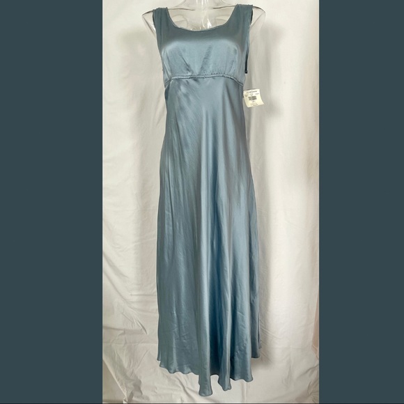 VALERIE STEVENS PURE 100% SILK STEEL BLUE BIAS CUT NIGHTGOWN L NWT - Picture 7 of 8